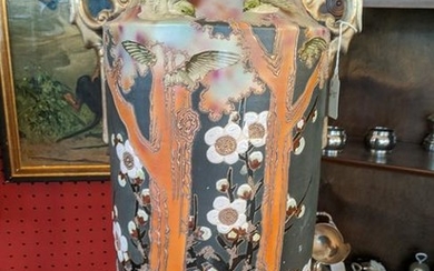 Vintage Large Japanese Painted Enamel Pottery Vase