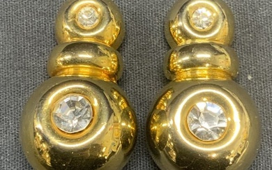 Vintage Round Gold Tone Crystal Earrings