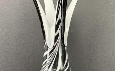 Vintage Swirl Black And White Art Glass Vase