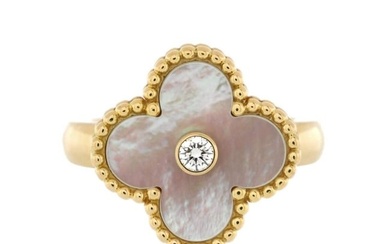 Vintage Van Cleef & Arpels 18K Yellow Gold with Mother of Pearl and Diamond Ring