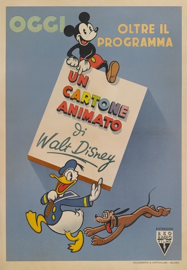 WALT DISNEY ANIMATION / UN CARTONE ANIMATO (1940'S) POSTER, ITALIAN