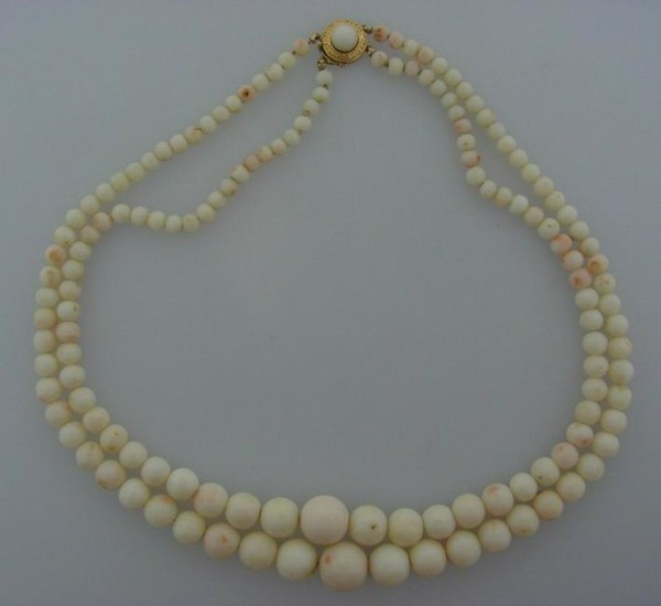 WOW 18k Yellow Gold & Angel Skin Coral Double Strand
