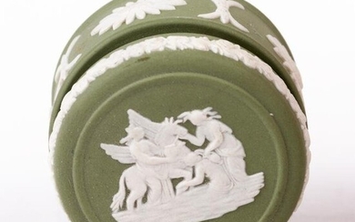Wedgwood Green Jasperware Bas Relief Trinket Box Neoclassical