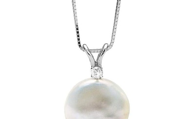 White, Pink or Lavender Coin Pearl and Diamond Sand Dollar Pendant