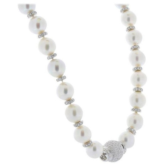 White South Sea Pearls and Diamond Necklace in 18 Karat