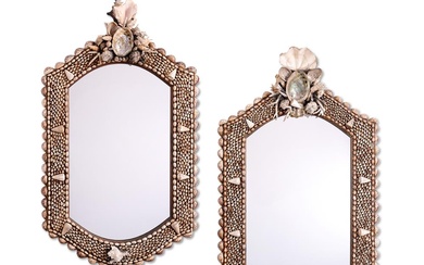 Y A PAIR OF LARGE SHELL ENCRUSTED MIRRORS ATTRIBUTED TO ANTHONY REDMILE FOR ERTE, 20TH CENTURY