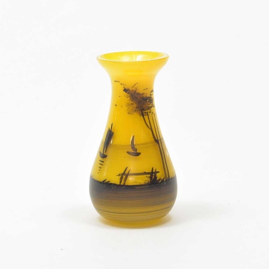 Yellow glass Art Deco miniature vase with decoration...