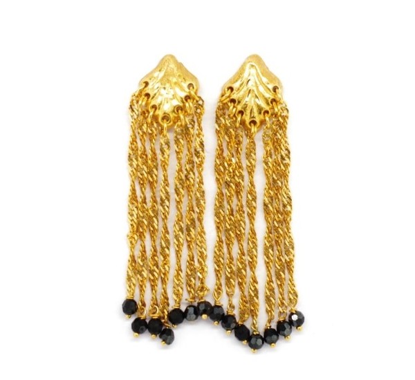 Yellow gold chandelier stud earrings with Arabic marks and w...