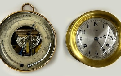 (on 2) BRASS PNHB SHIP'S BAROMETER and SHIP'S CLOCK