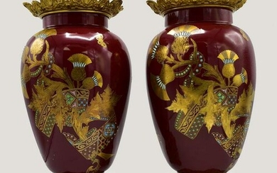 PAIR OF FRENCH GILT BRONZE MOUNTED PORCELAIN VASES