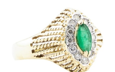 0.65 ctw Emerald And Diamond Ring - 14KT Yellow And White Gold