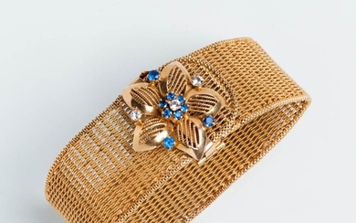 Victorian 18kt Gold, Diamond, and Sapphire Mesh Bracelet