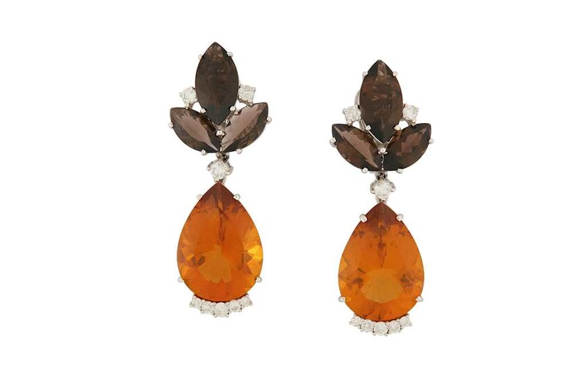 A pair of gem-set pendent earrings Each pear-shaped citrine...