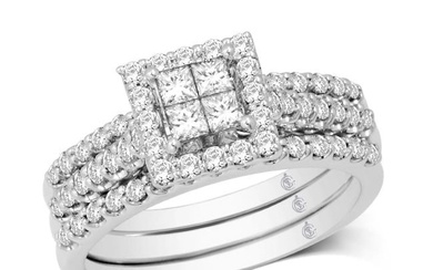 10K White Gold 1 Ct.Tw. Diamond Bridal Invisible Ring