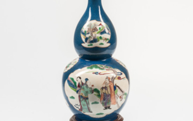 Powder Blue-glazed Polychrome Double Gourd Vase