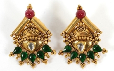 22KT YELLOW GOLD RUBY AND EMERALD EARRINGS 1.5