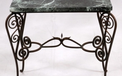 GREEN MARBLE WROUGHT IRON TABLE 23 14 26