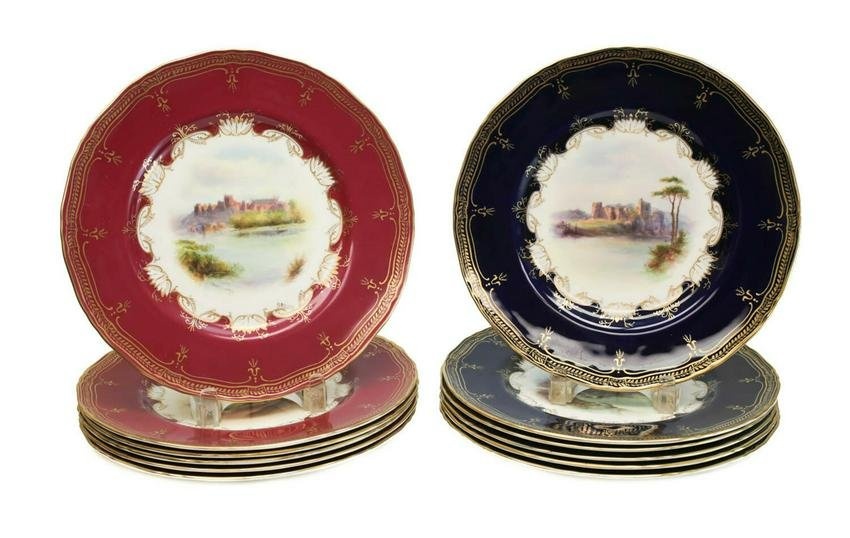 12 Royal Worcester Porcelain Dinner Plates, 1891