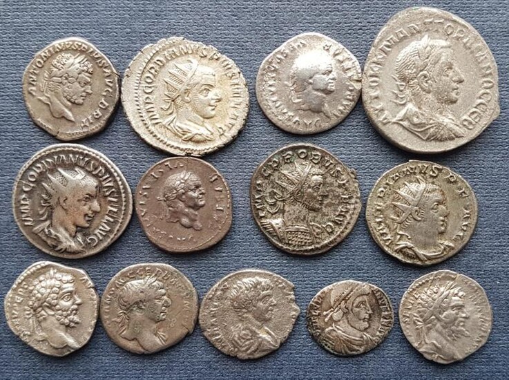 12 various Roman silver coins and one other in...