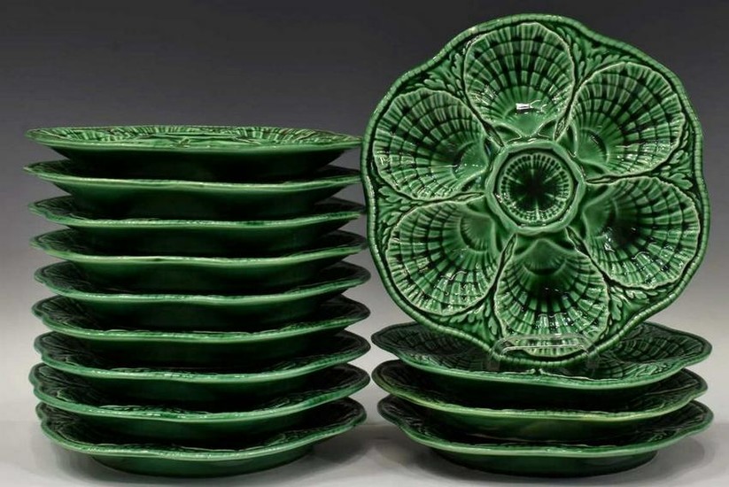 (13) FRENCH SARREGUEMINES MAJOLICA OYSTER PLATES