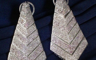 14 K / 585 White Gold " PINK " Diamond Long Earrings