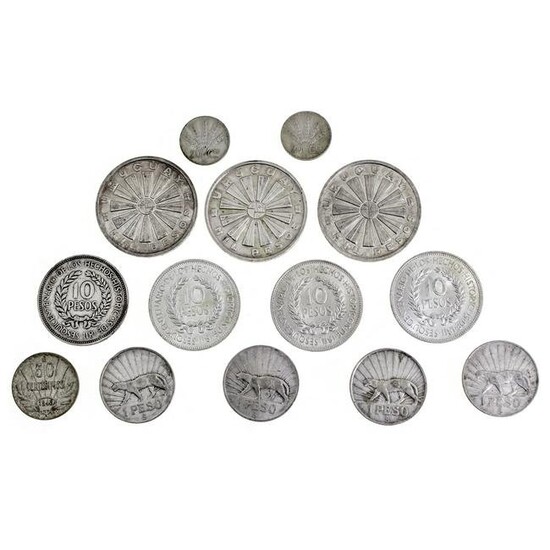14 Silver Coins Lot, Uruguay.