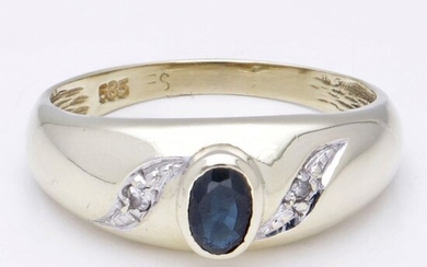 14 kt. Gold - Ring - 0.29 ct Sapphire - 0.02 ct Diamond
