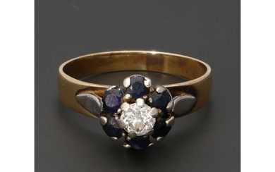 14 kt. Gold - Ring - 0.30 ct Diamond - Sapphire