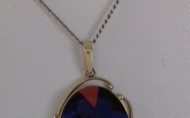 14 kt. Yellow gold - Pendant Lapis lazuli - Lapis Lazuli / mother of pearl / hematite / red stone.
