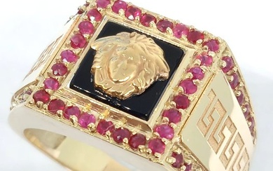 14 kt. Yellow gold - Ring Onyx - Rubies