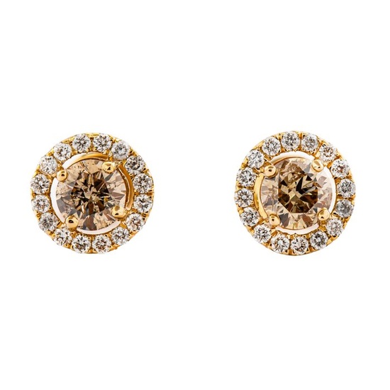 1.42 tcw Diamond Earrings - 14 kt. Yellow gold - Earrings - 1.10 ct Diamond - 0.32 ct Diamonds - No Reserve Price