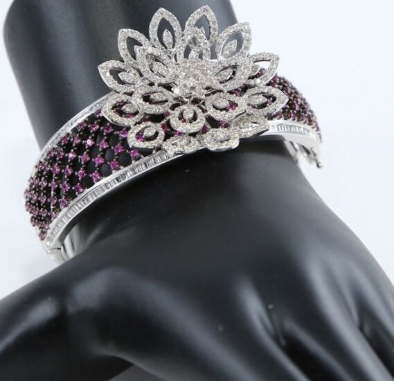 14K White Gold Designer Bracelet With Diamonds & Rubies