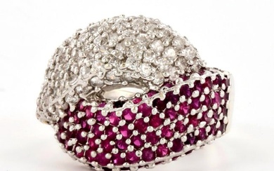 14K White Gold Ruby and CZ Ladies Statement Ring