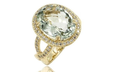 14K Yellow Gold Prasiolite and Diamond Ring