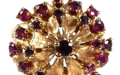 14K Yellow Gold and Ruby Floral Dome Ring