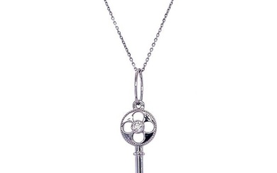 14KT WHITE GOLD KEY WITH DIAMONDS PENDENT