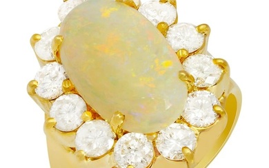 14k Yellow Gold 2.07ct White Opal 2.07ct Diamond Ring