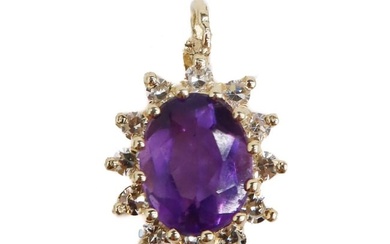 14k Yellow Gold Amethyst and Diamond Necklace Pendant