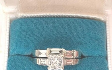 14k white gold Princess Cut Diamond engagement ring set