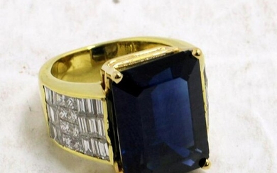 14kt YG, 3.00ct Diamond and 17.25ct Sapphire Ring