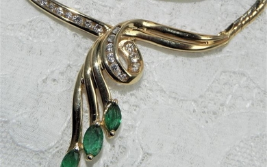 15 kt. Yellow gold - Collier Emeralds / Brilliant Gold 585 - 1.50 ct Emerald