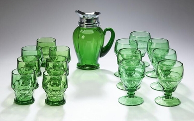 (15 pcs) Fenton emerald green glasses and pitcher