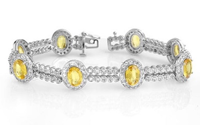 17.25 ctw Yellow Sapphire & Diamond Bracelet 14k White Gold