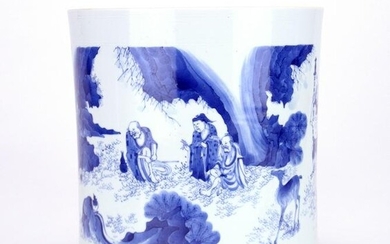 17thC Chinese Blue and White Brush Pot