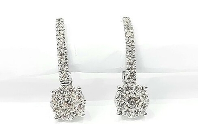 18 kt. Gold, White gold - Earrings - 1.24 ct Diamonds - Diamond, Diamonds
