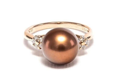 18 kt. Pink gold - Ring - 3.00 ct Pearl - 0.14 ct Diamonds - No Reserve Price