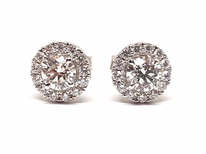 18 kt. White gold - Earrings - 1.82 ct Diamond - Sapphire