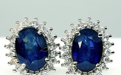 18 kt. White gold - Earrings - 2.90 ct Sapphires - Diamonds