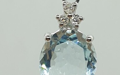 18 kt. White gold - Necklace with pendant - 1.95 ct Aquamarine - Diamonds
