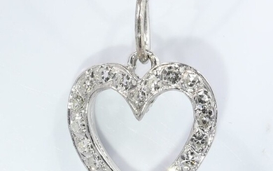 18 kt. White gold - Pendant, Romantic heart, Vintage 1960's Sixties - 0.40 ct Diamond - Natural (untreated), NO RESERVE PRICE